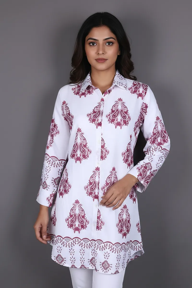 Rayon Paisley Printed Shirt Style Top for WomenCLW00277MAGXL