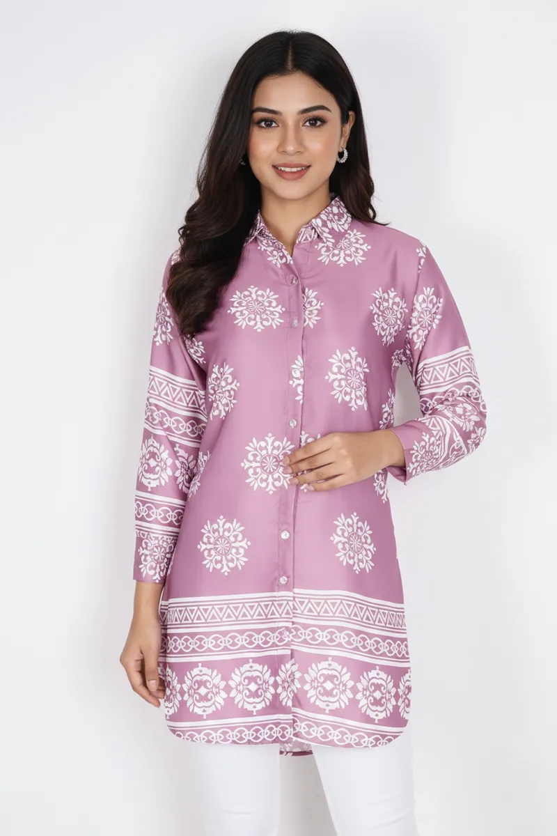 Rayon Floral Printed Shirt Style Top for Women 