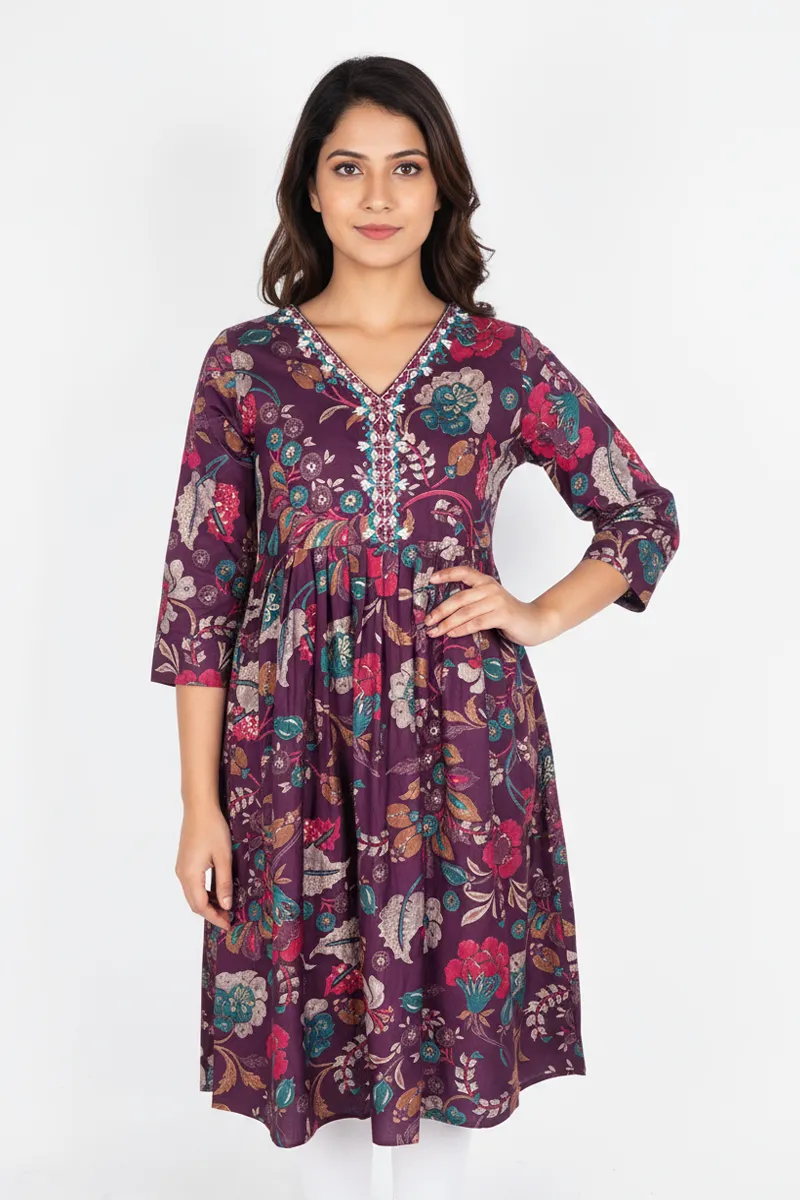 Rayon Floral Printed A-line Kurti for Women CLW00288WINXL