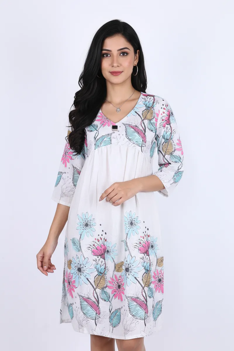 Rayon Floral Printed Tunic Top for Women CLW00292CREXL