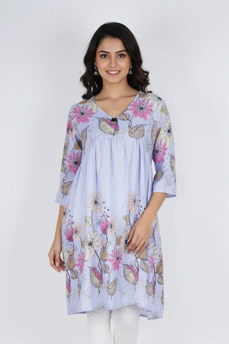 Rayon Floral Printed Tunic Top for Women CLW00292LAVXXL