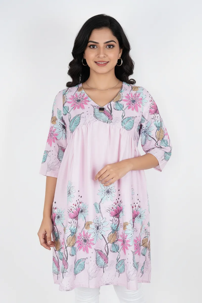 Rayon Floral Printed Tunic Top for Women CLW00292PINXL