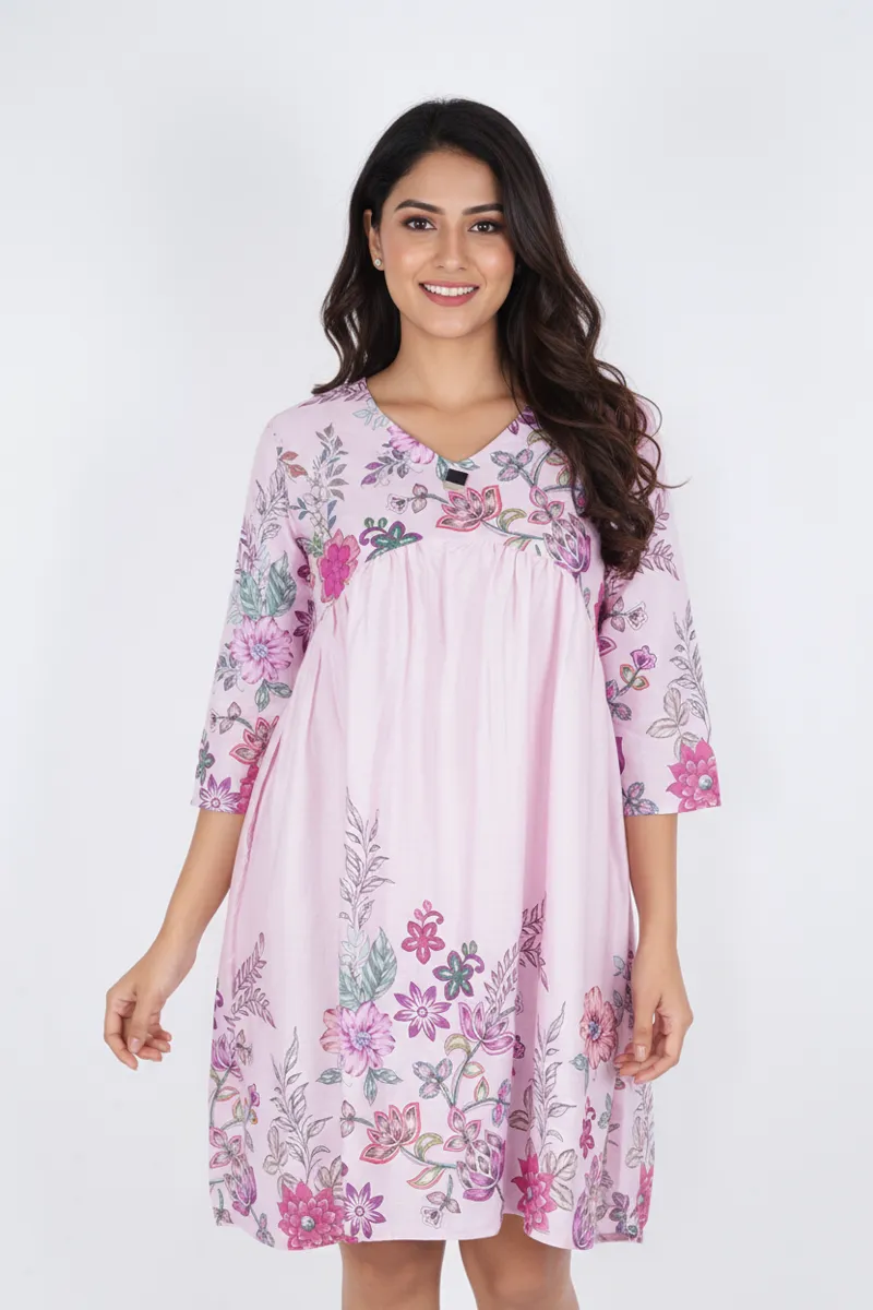 Rayon Floral Printed Tunic Top for Women CLW00294PINXL