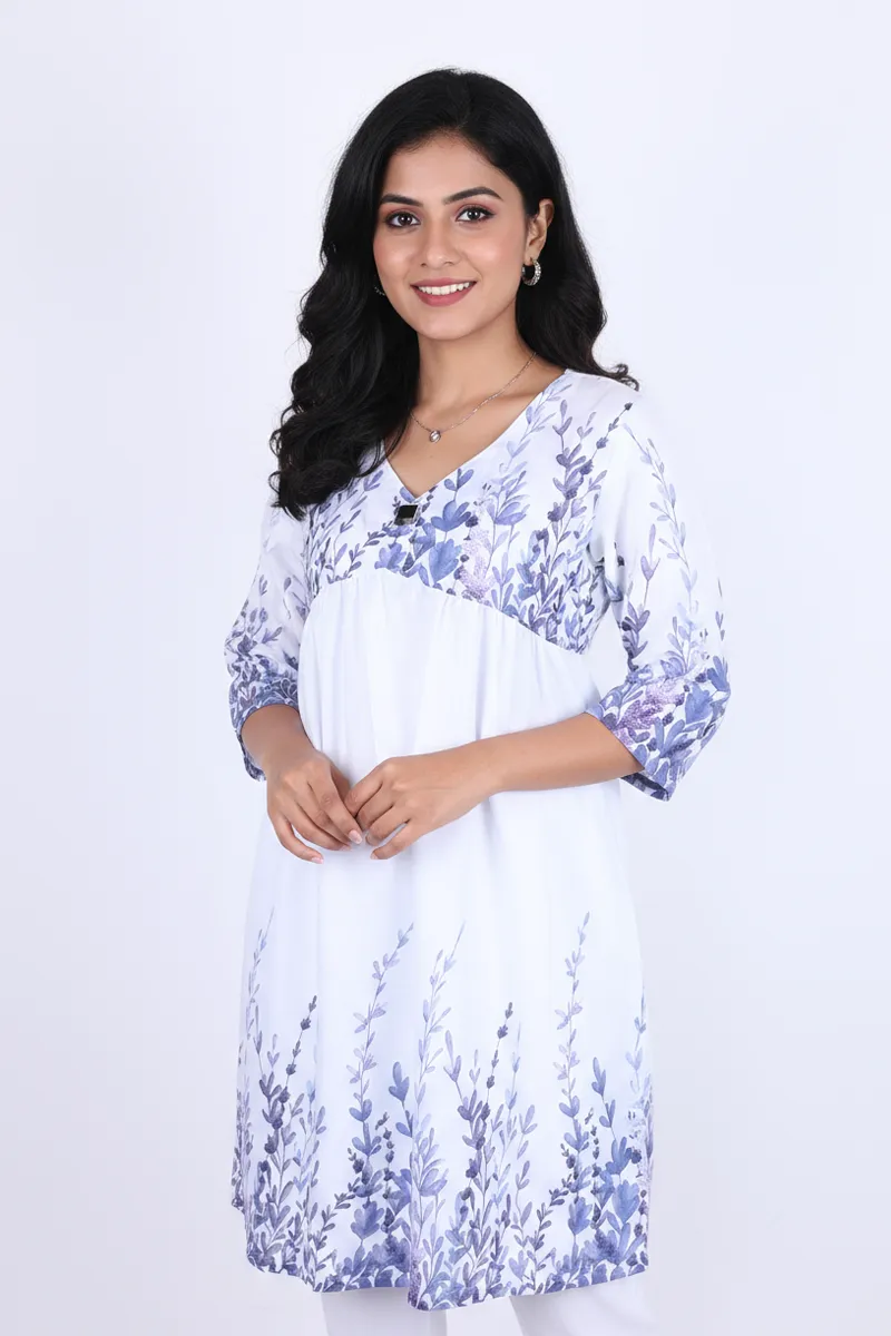 Rayon Botanical Printed Tunic Top for Women CLW00295BLUXL