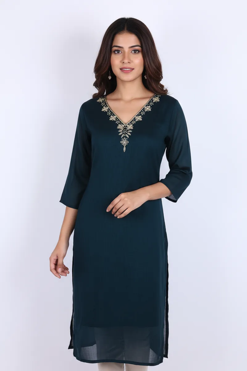 Vichitra Silk Solid Kurti for Women