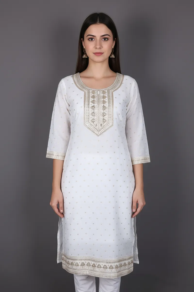 Cotton Blend Embroidered Kurti for Women