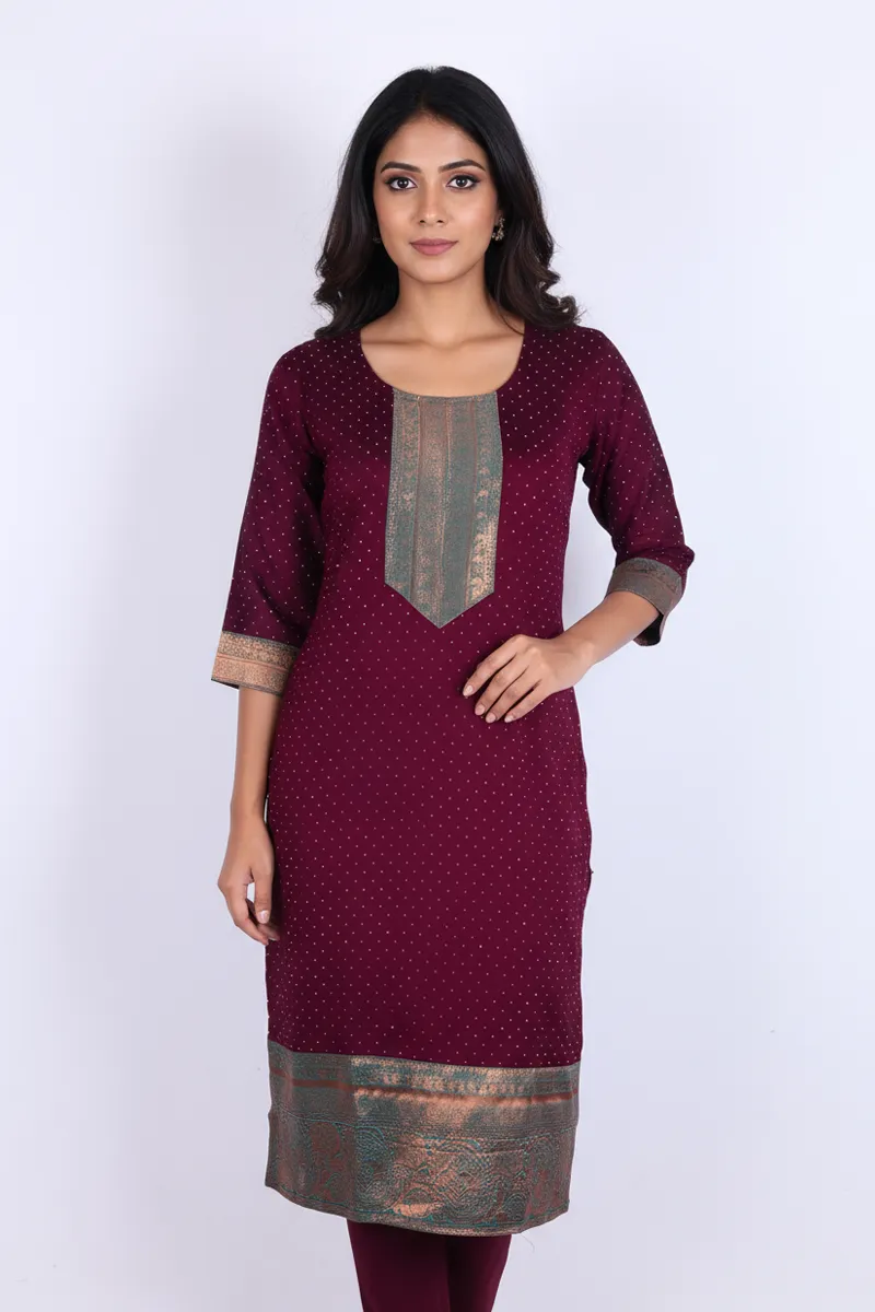 Vichitra Silk Embellished Kurti for Women