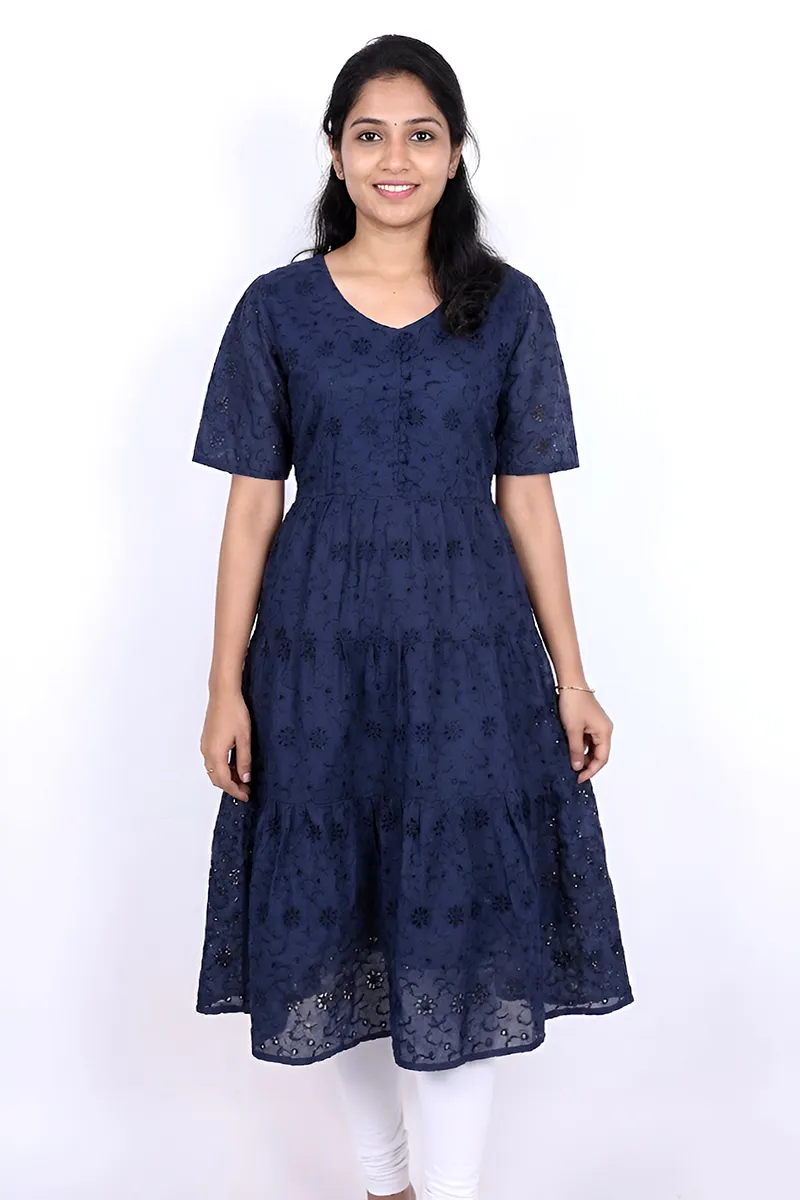 Cotton Chikankari Top for Women CLW00308NAVBLUXL