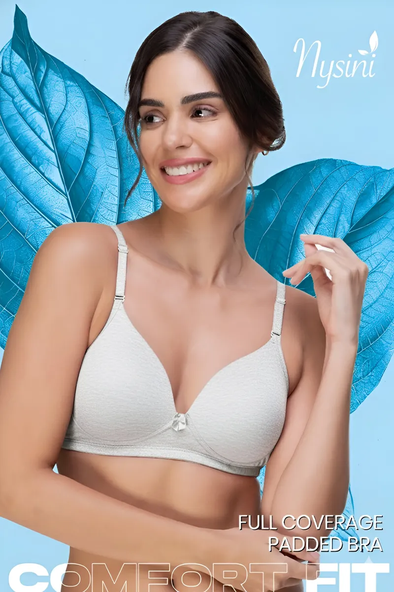 Nysini Cotton Solid Full Coverage Padded Bra for WomenCLW00382GREMEL30C