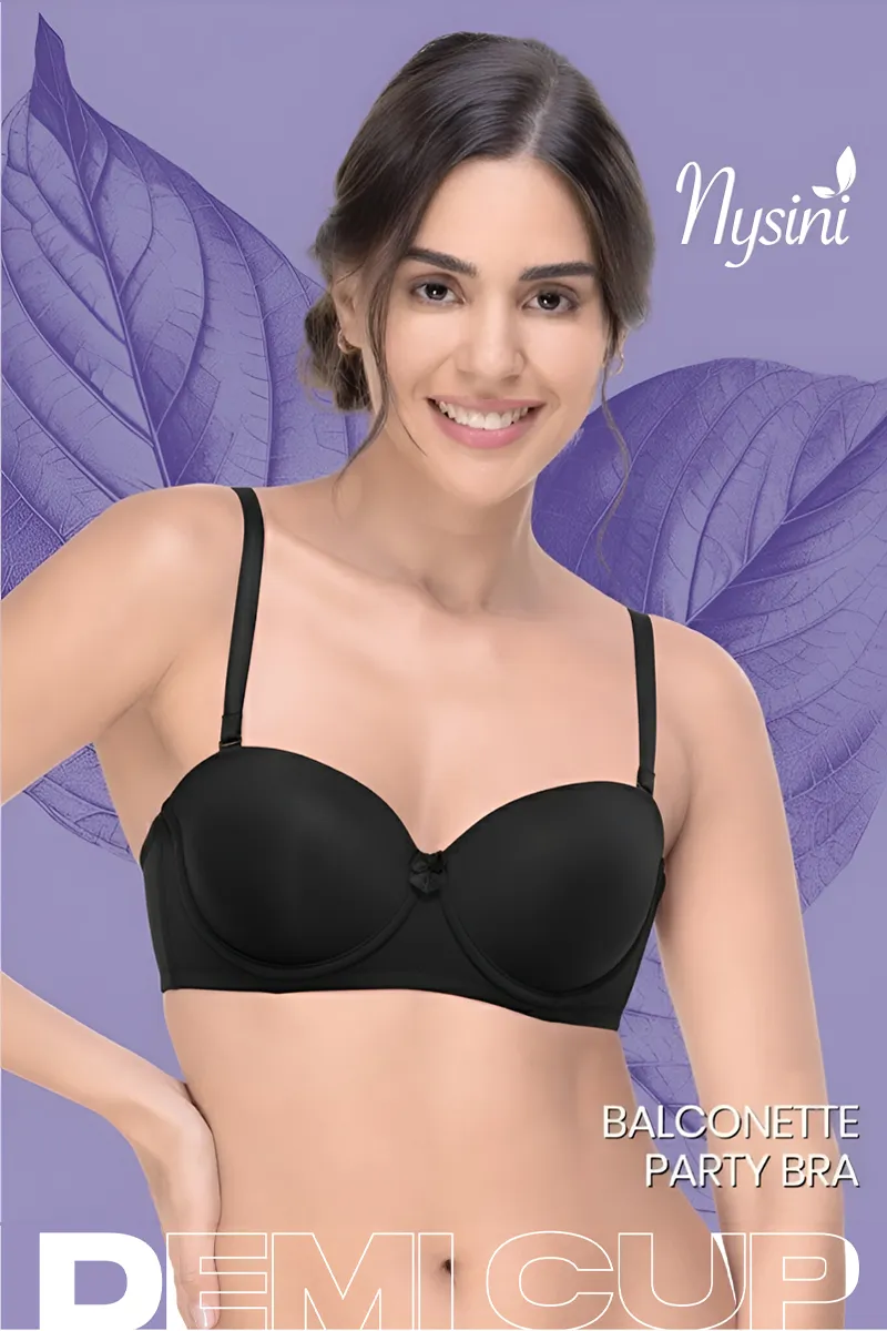 Nysini Cotton Balconette Demi Coverage Padded Bra for Women CLW00383BLA32C