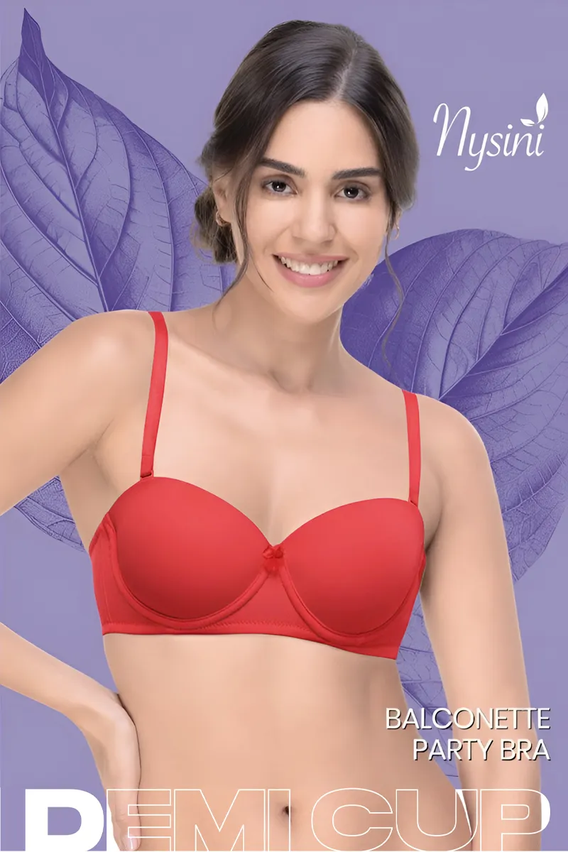 Nysini Cotton Balconette Demi Coverage Padded Bra for Women CLW00383RED30C