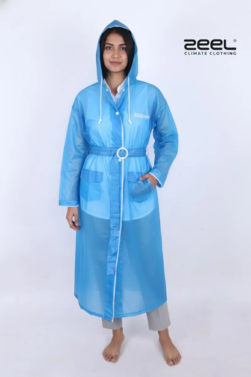 PVC Waterproof Transparent Solid Raincoat for Women CLW00389BLU48