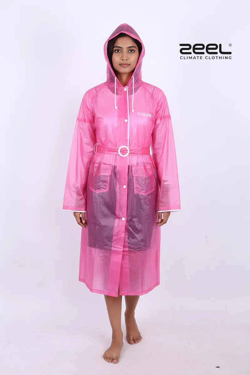 PVC Waterproof Transparent Solid Raincoat for Women CLW00389PIN46