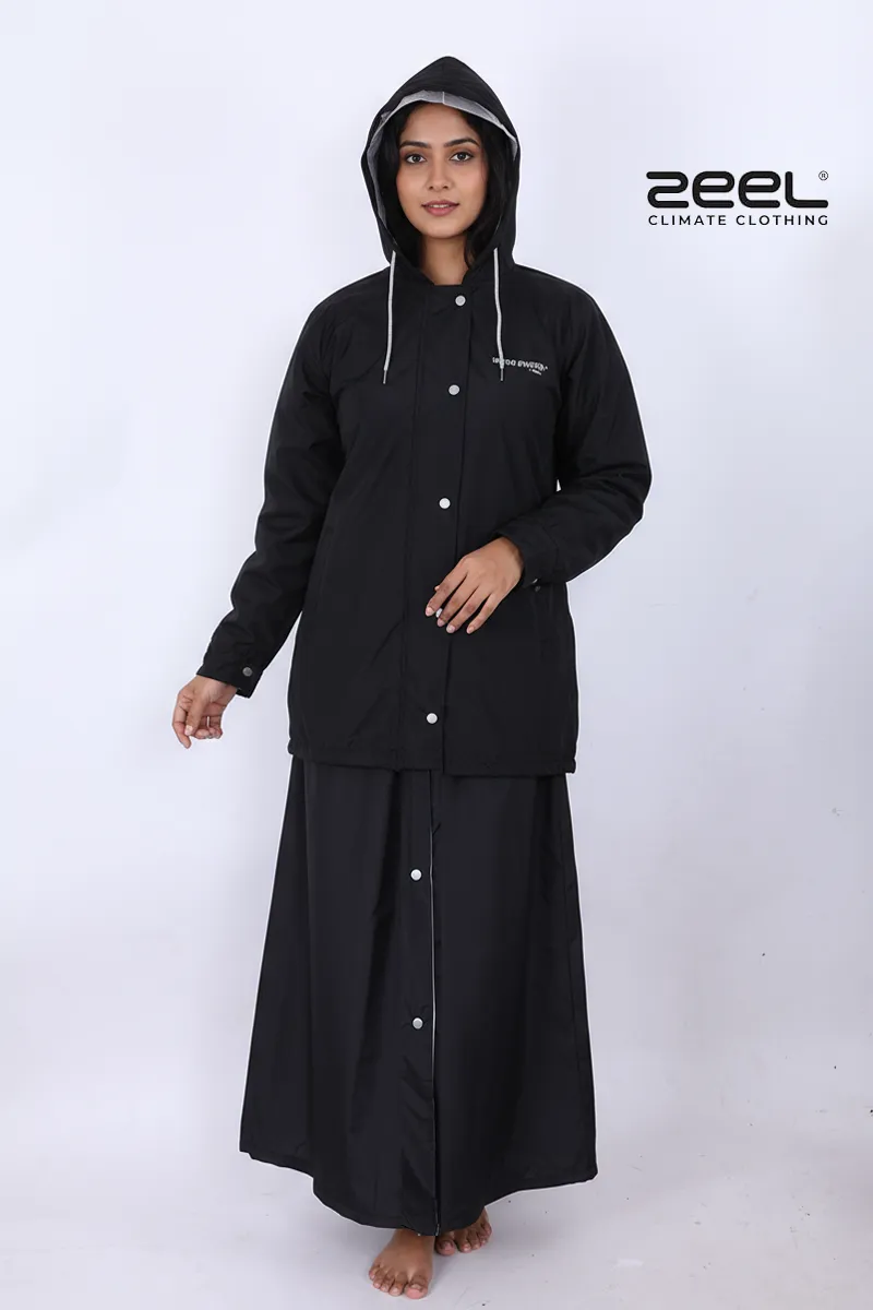 Poly PVC Waterproof Solid Rain Suit for Women - 2 Pcs Set CLW00391BLAXXL