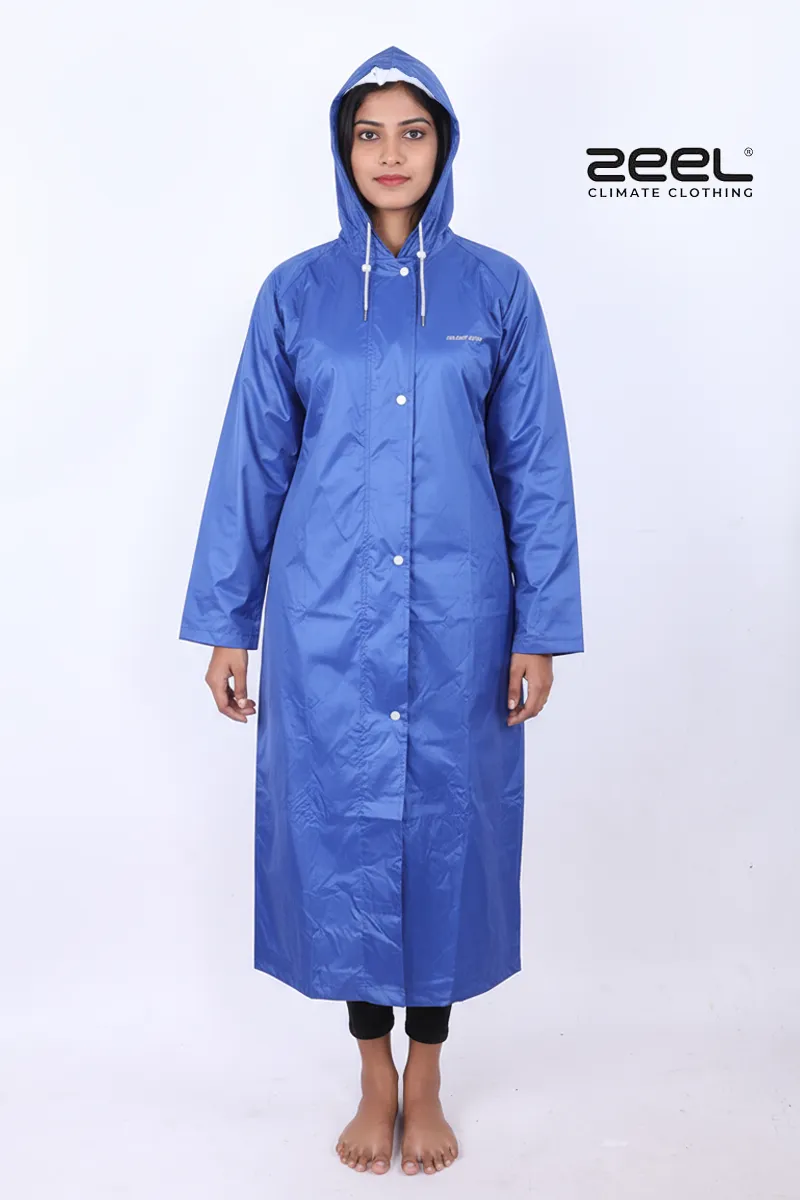 Poly PVC Waterproof Solid Raincoat for Women CLW00393BLU50