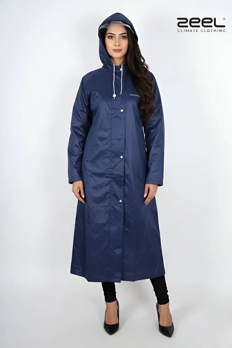 Poly PVC Waterproof Solid Rain Jacket for Women CLW00393NAVBLU52