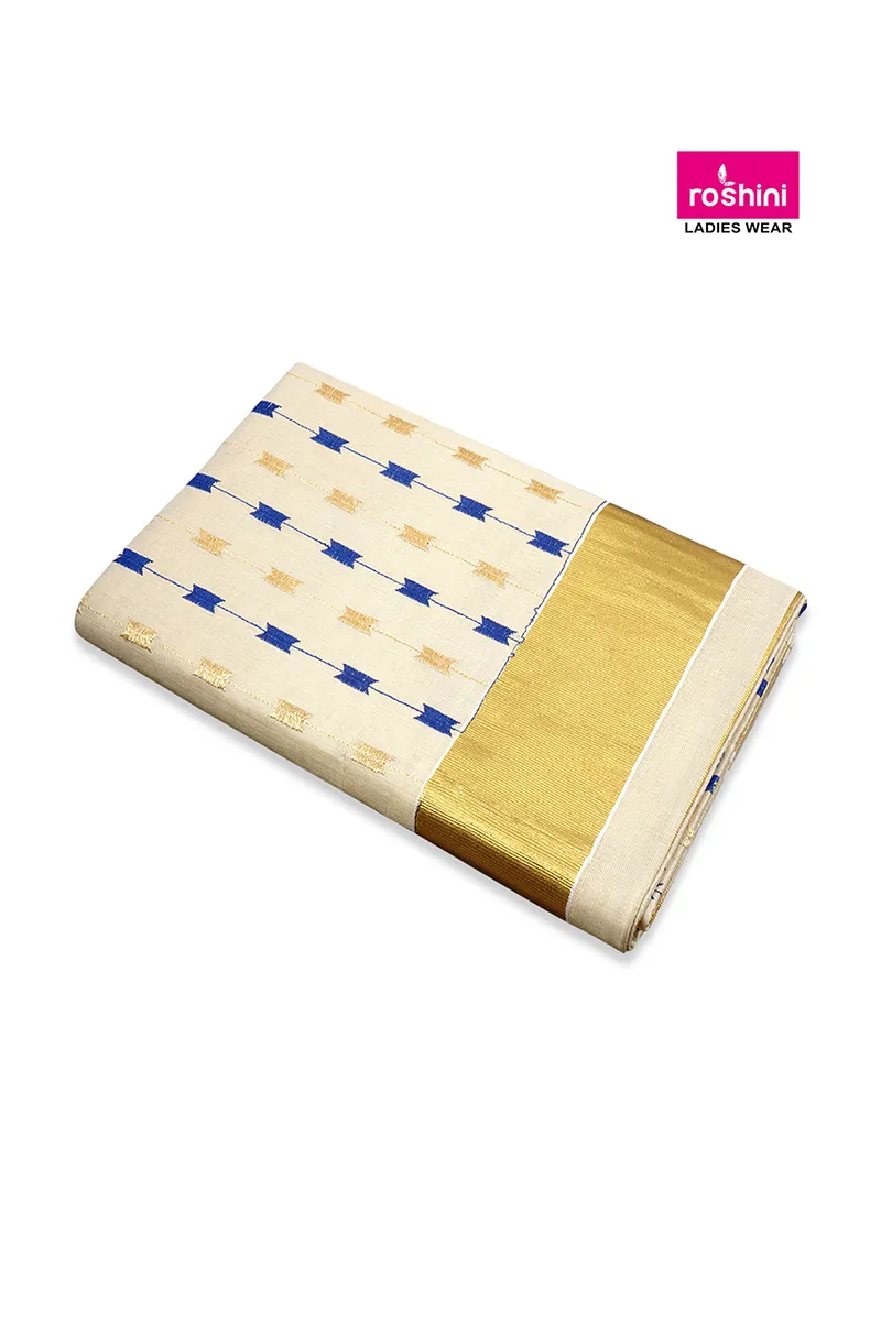 Gold Tissue Embroidered Saree for Women CLW00413BLUFRESIZ