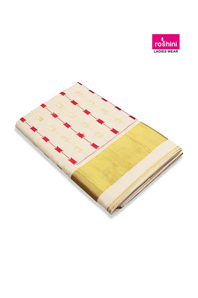 Gold Tissue Embroidered Saree for Women CLW00413MARFRESIZ