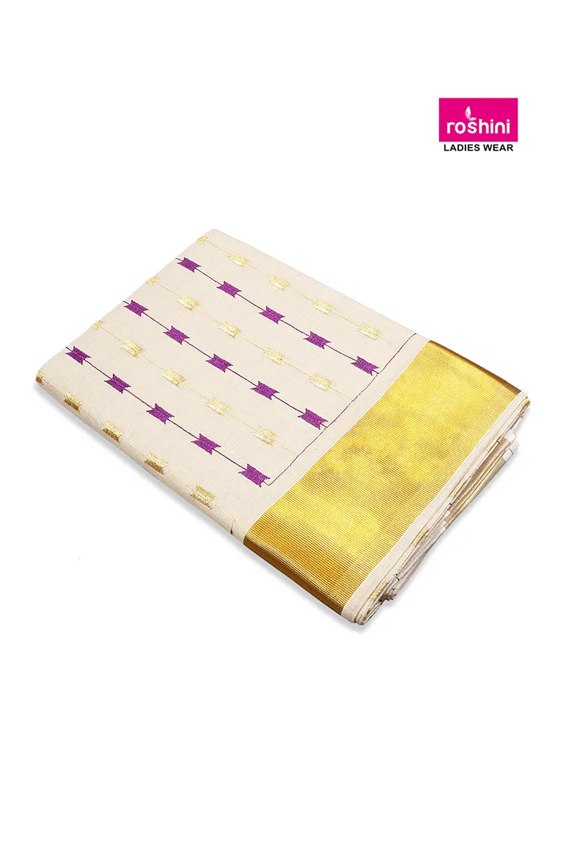 Gold Tissue Embroidered Saree for Women CLW00413PURFRESIZ