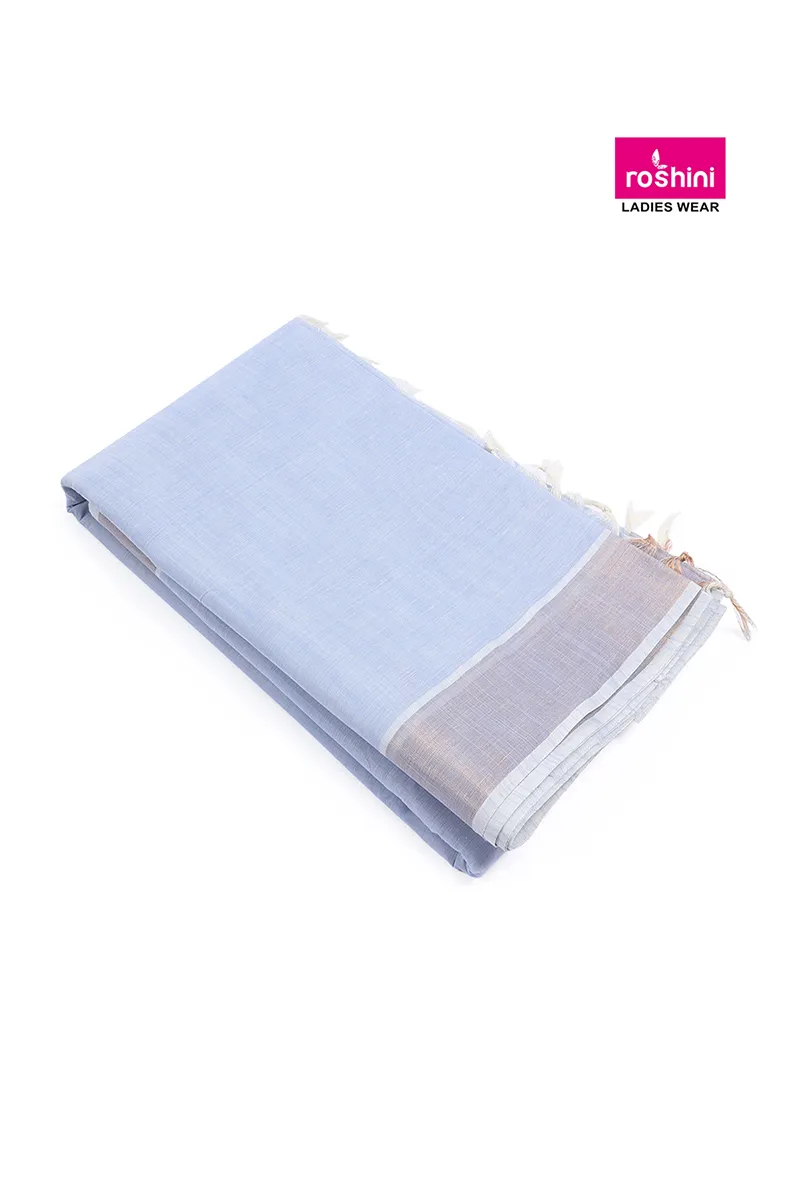 Tissue Solid with Copper Border Saree for Women CLW00415BLUFRESIZ