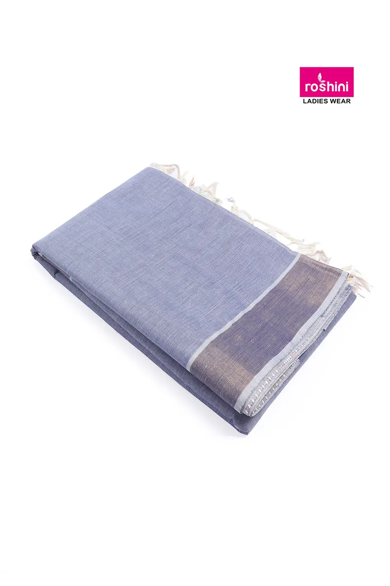 Tissue Solid with Copper Border Saree for Women CLW00415DARBLUFRESIZ