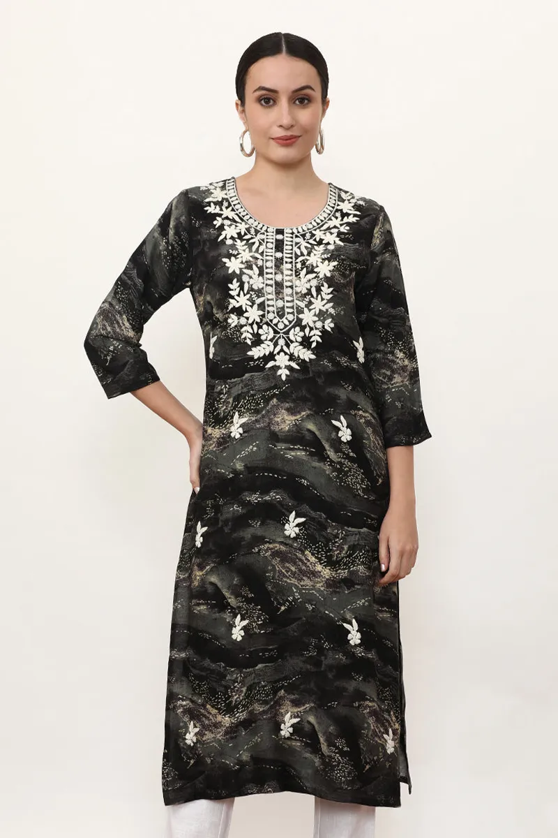 Viscose Rayon Floral Embroidered Kurti for Women CLW00418MULXXL