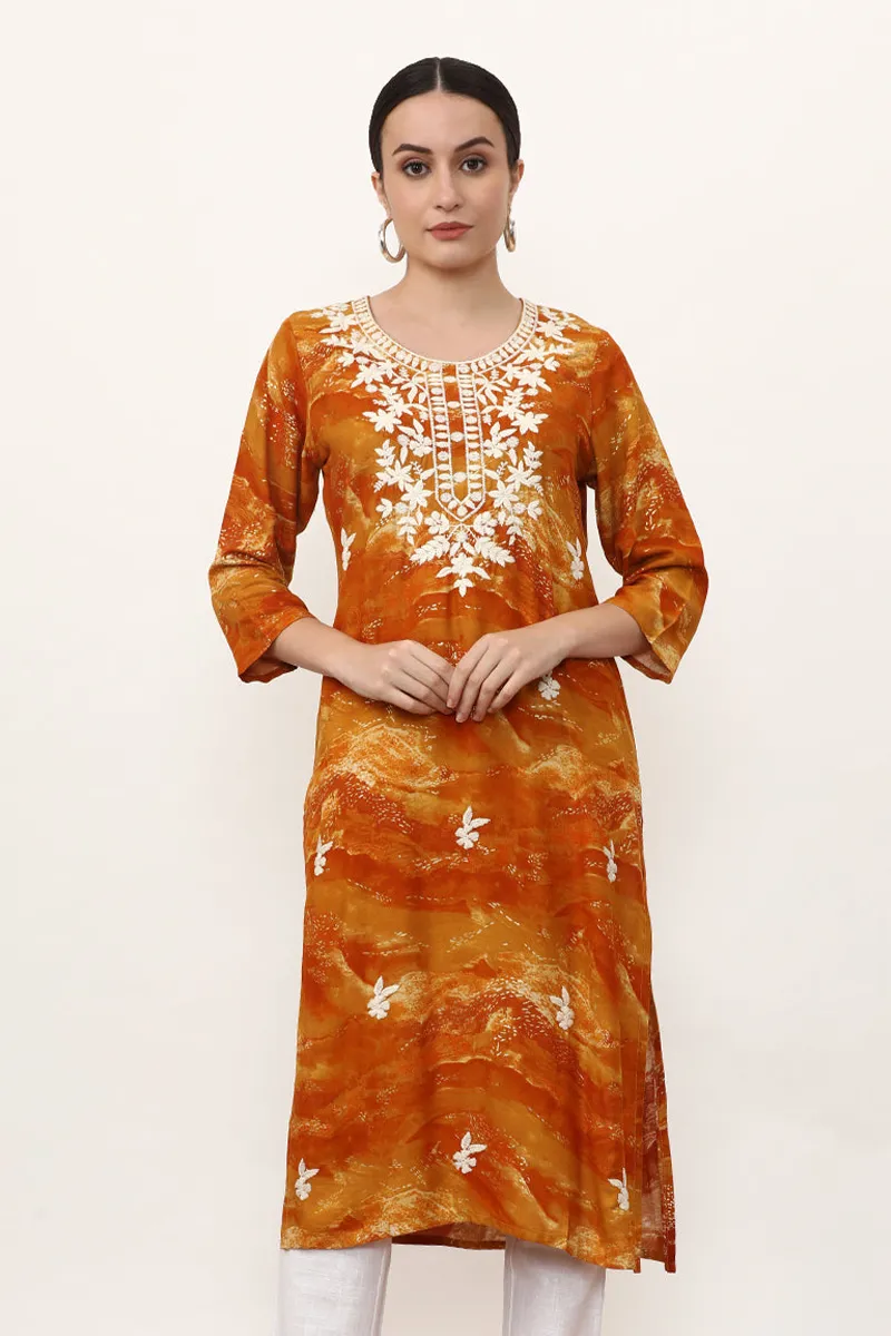 Viscose Rayon Floral Embroidered Kurti for Women 