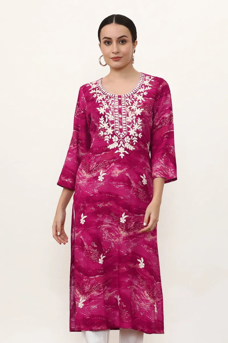 Viscose Rayon Floral Embroidered Kurti for Women CLW00418PINXXL