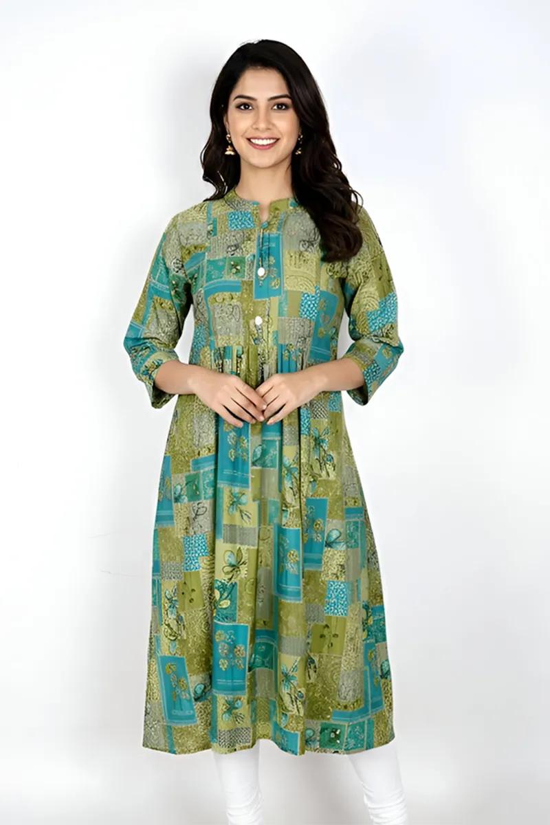 Polycotton A-line Printed Kurti for Women 