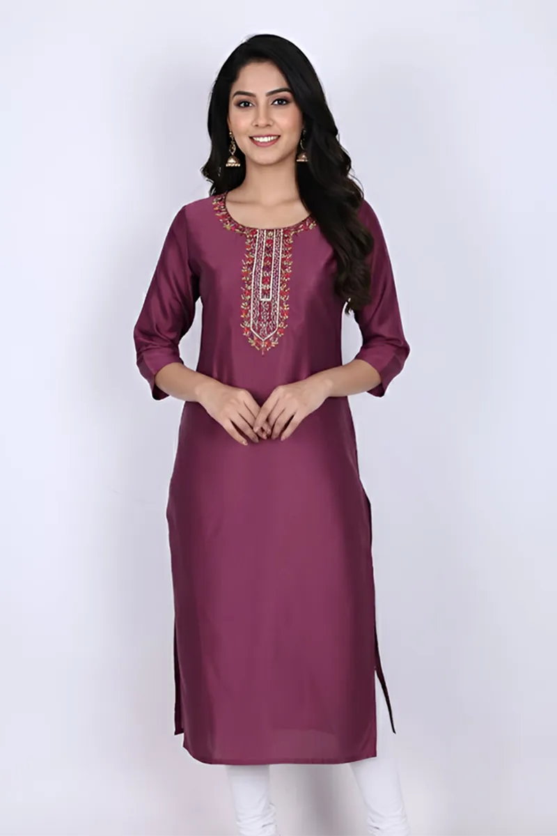 Cotton Blend Embroidered Kurti for Women 