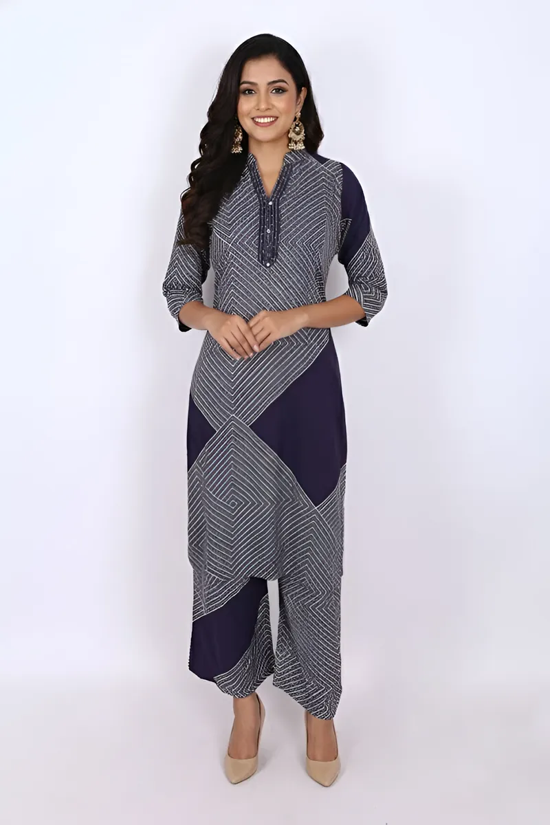 Cotton Geometric Printed Kurti with Pant Set for Women