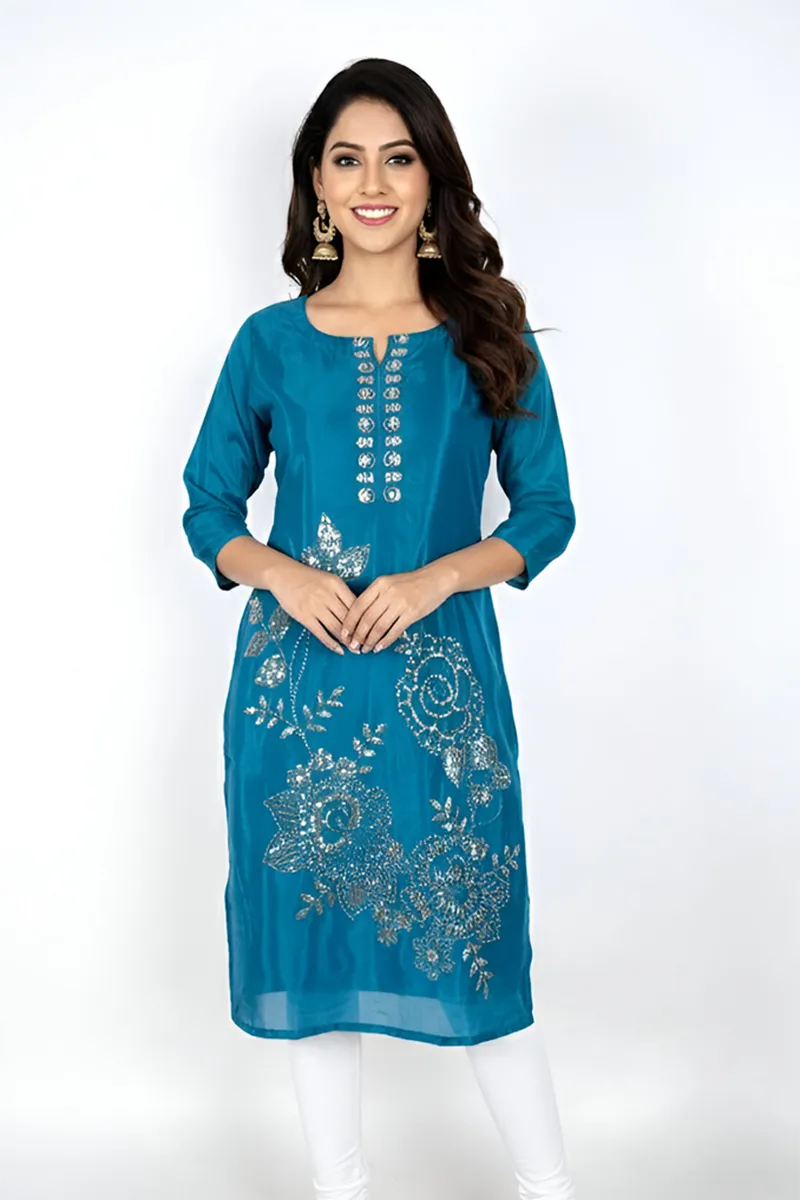 Cotton Blend Embroidered Kurti for Women 