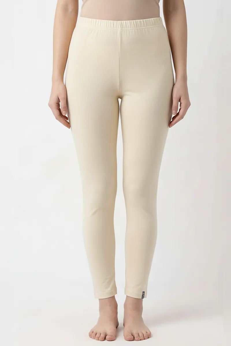 Cotton Lycra Stretchable Ankle Length Leggings for Women CLW00451CREM