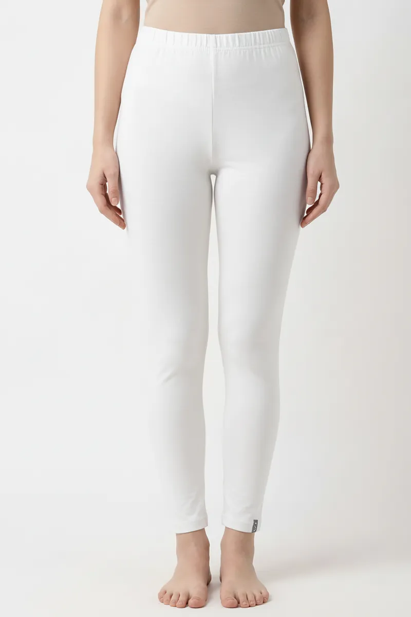 Cotton Lycra Stretchable Ankle Length Leggings for Women CLW00451WHIXXL