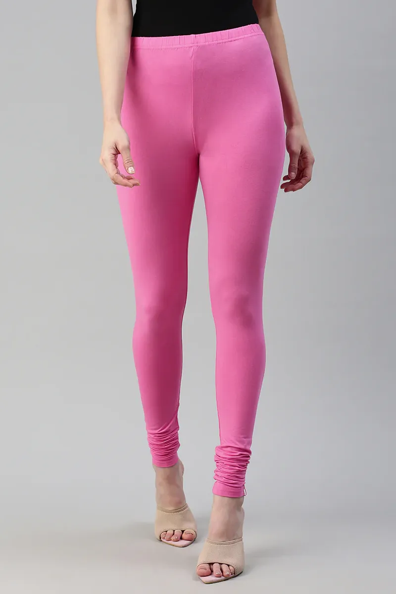 Cotton Lycra Stretchable Churidar Leggings for Women CLW00452PINL