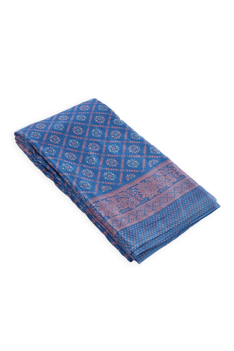 Synthetic Printed Saree with Unstitched Blouse for Women CLW00489BLUFRESIZ