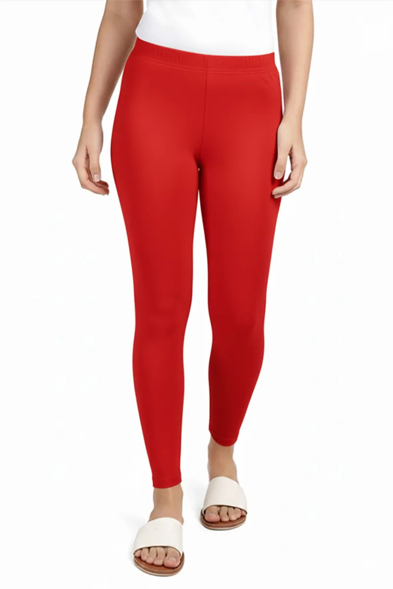 Cotton Stretchable Ankle Length Leggings for Women CLW00521REDSM