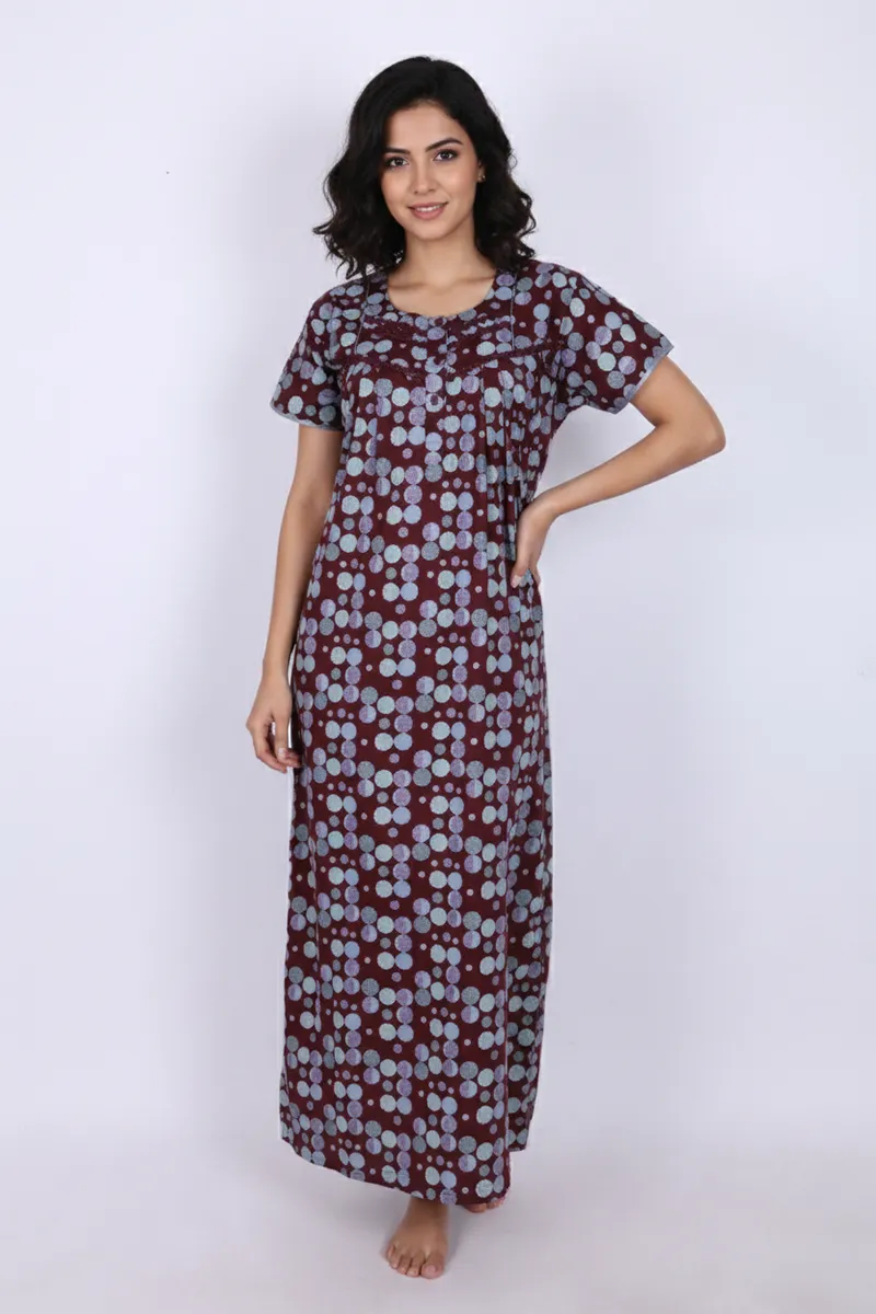 Cotton Polka Dot Printed Nighty for Women CLW00529MARXXL