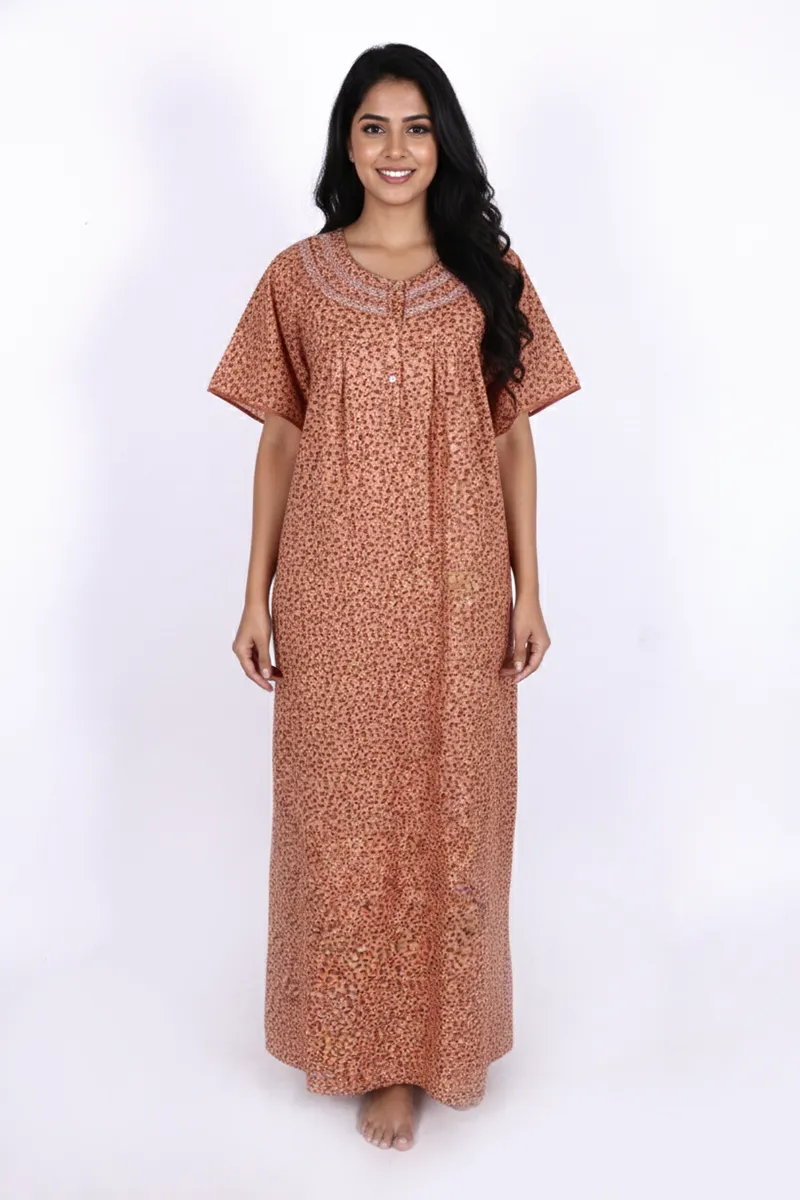 Cotton Floral Printed Nighty for Women CLW00545LIGBRO3XL