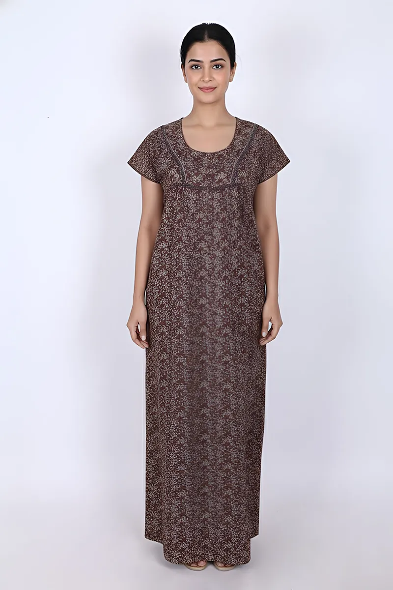 Cotton Floral Printed Nighty for Women CLW00548BRO3XL