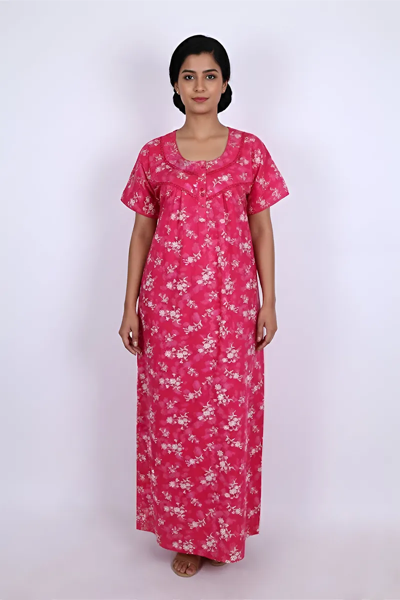 Cotton Floral Printed Feeding Nighty for Women CLW00560PINXXL