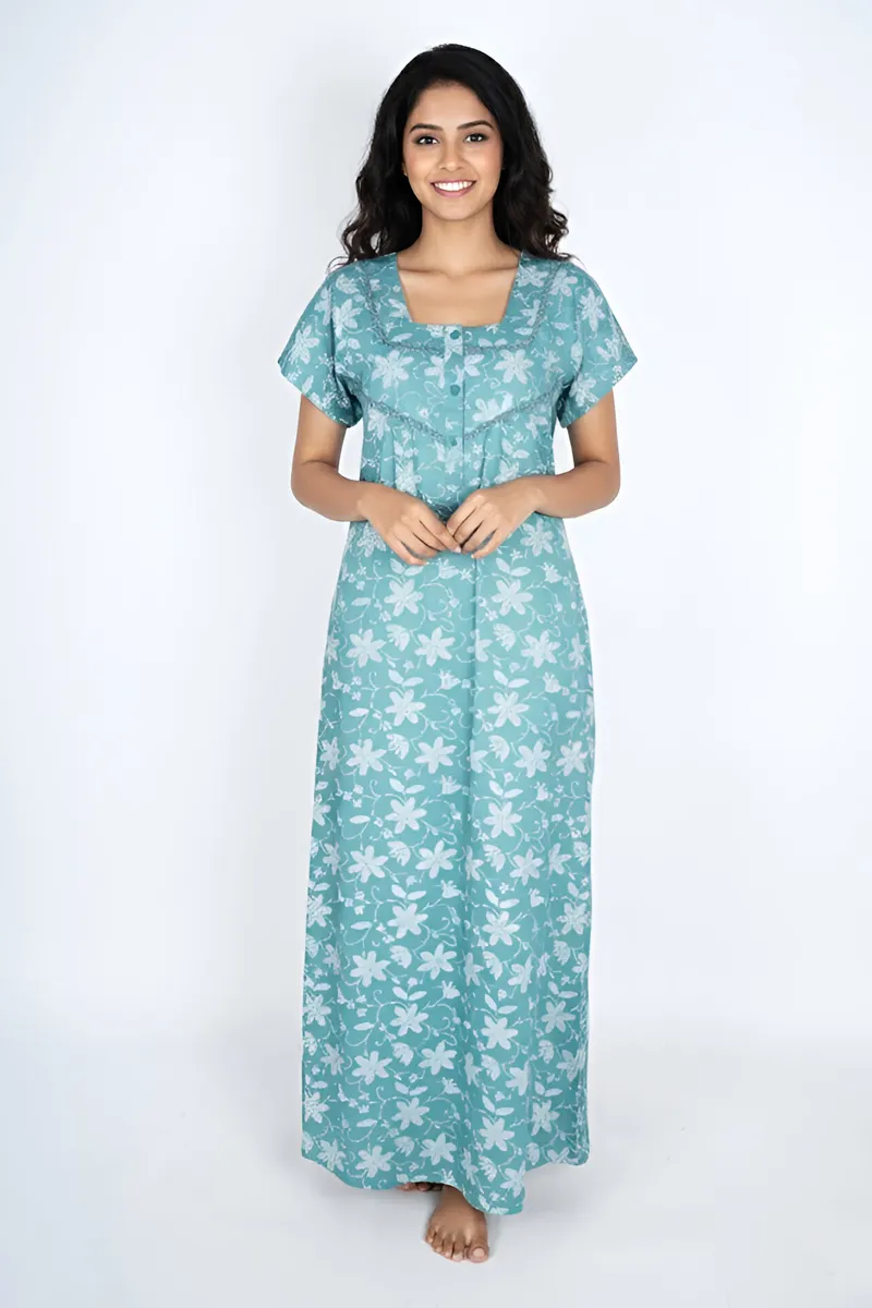 Cotton Floral Printed Feeding Nighty for Women CLW00561GREXL