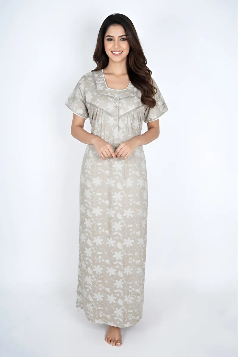 Cotton Floral Printed Feeding Nighty for Women CLW00561LIGBROL