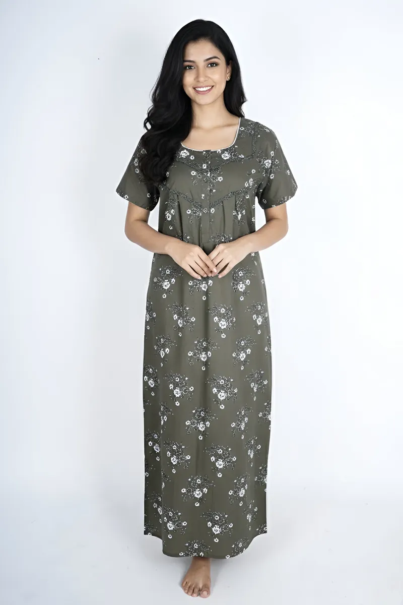 Cotton Floral Printed Feeding Nighty for Women 
