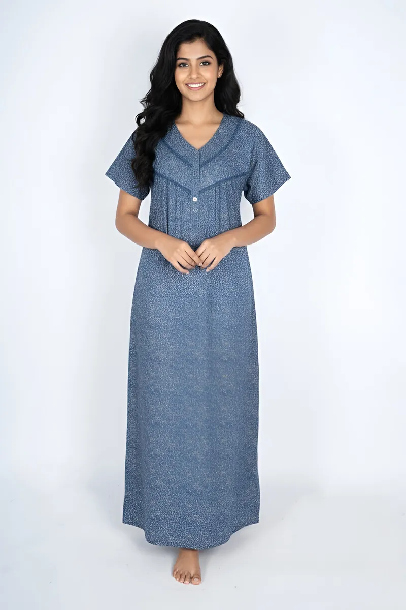 Cotton Botanical Printed Feeding Nighty for Women CLW00563BLUXL