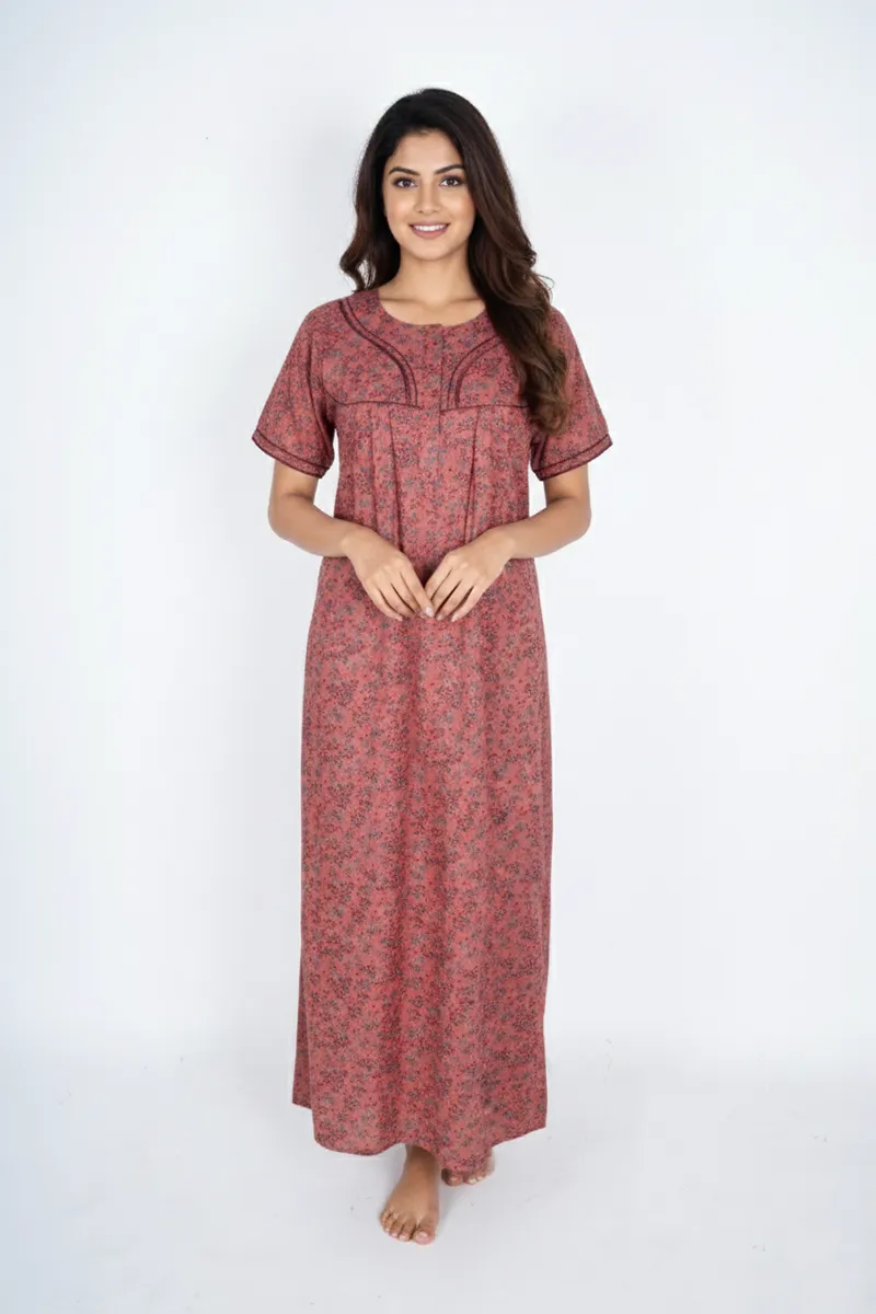 Cotton Floral Printed Nighty for Women CLW00564RUSL