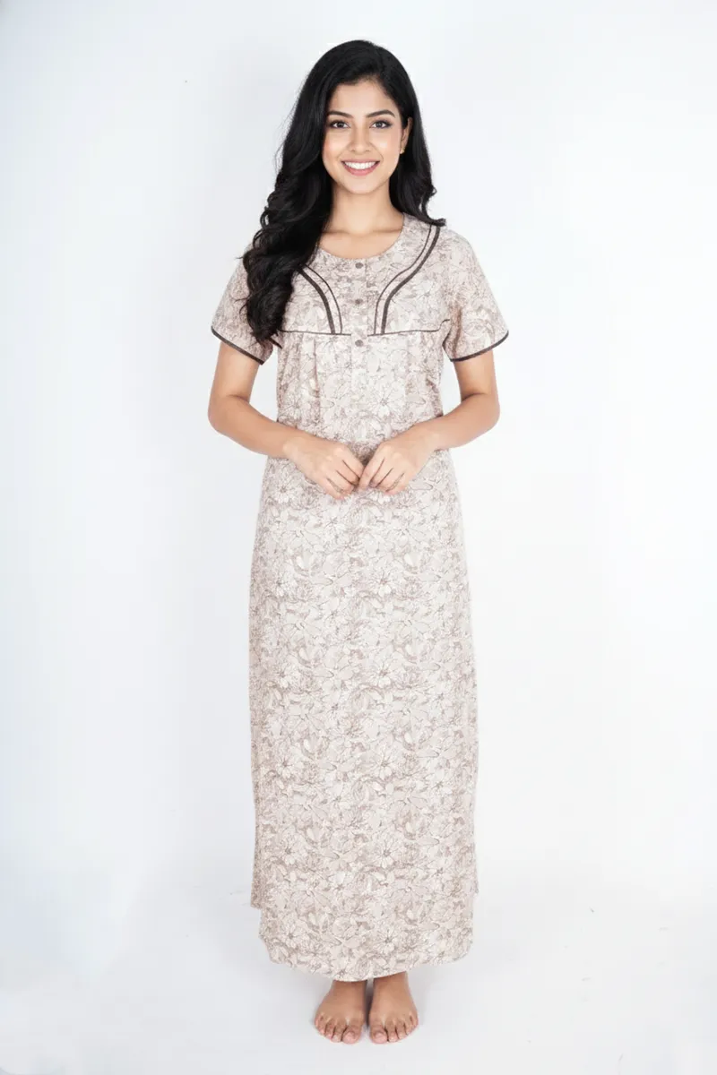 Cotton Floral Printed Nighty for Women CLW00565BROL