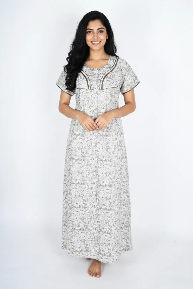 Cotton Floral Printed Nighty for Women CLW00565SAGL