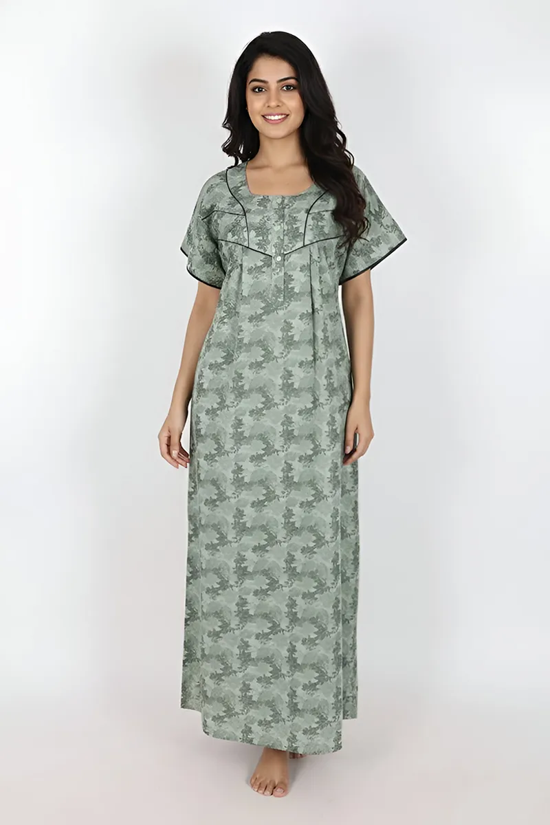 Cotton Botanical Printed Nighty for Women CLW00571GREL