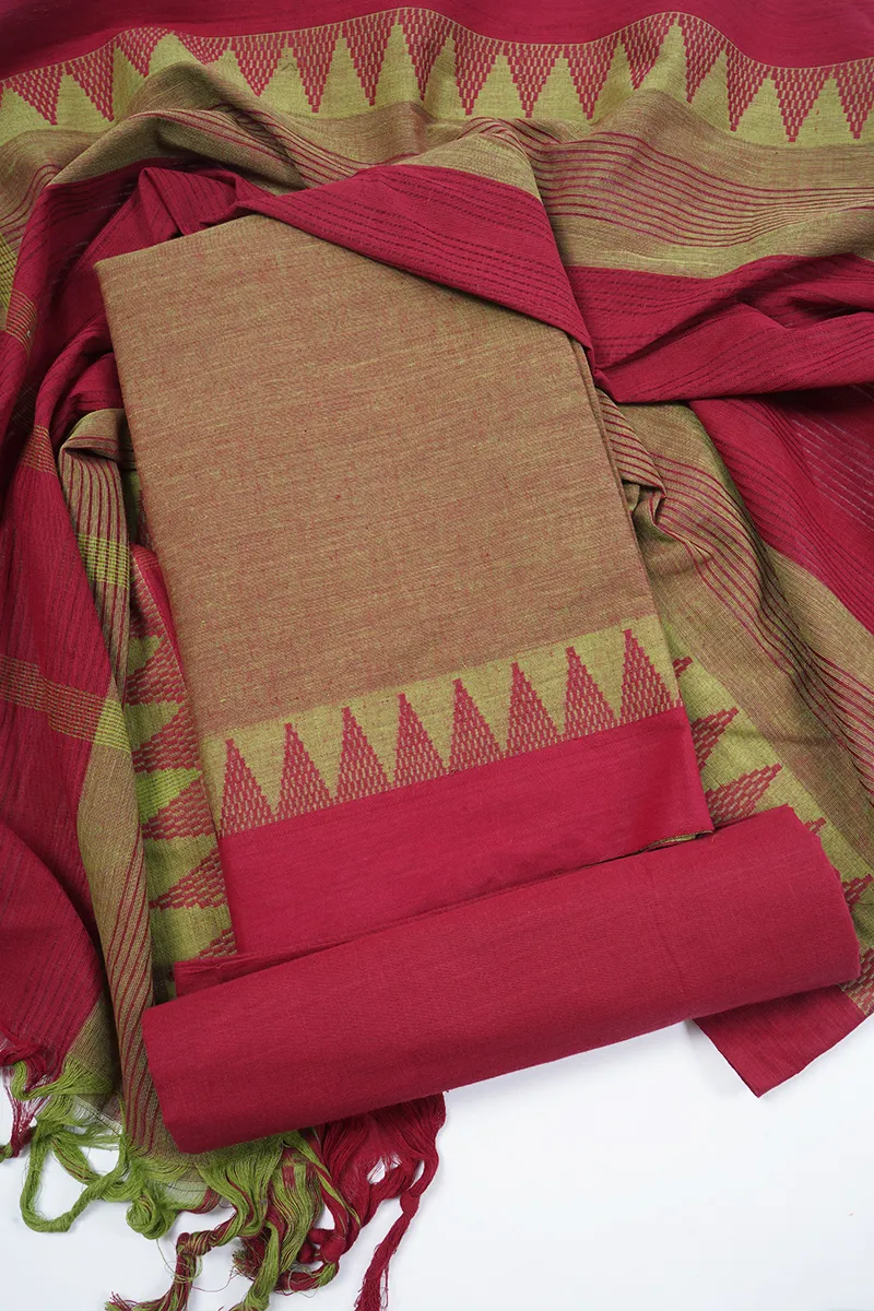 Poly Cotton Solid with Woven Design Unstitched Dress Material for Women
